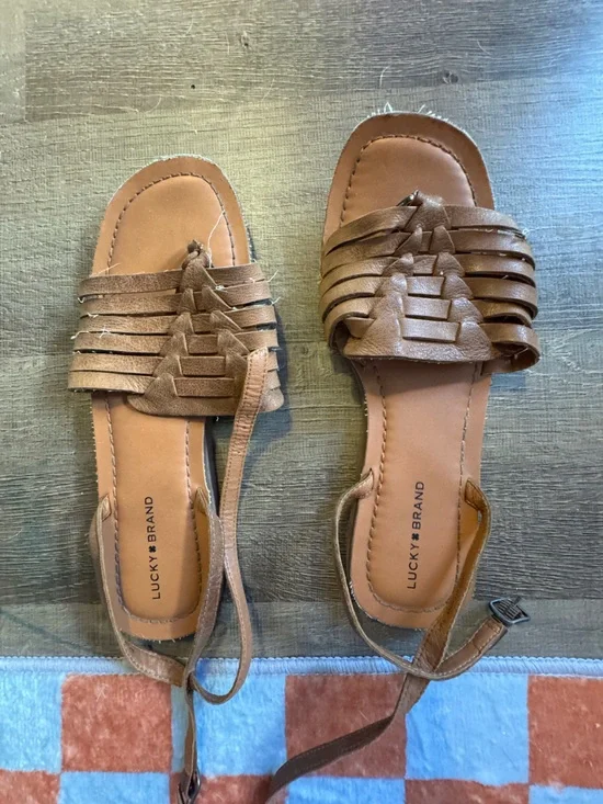 Lucky Brand Tan Braided Leather Slide Sandals