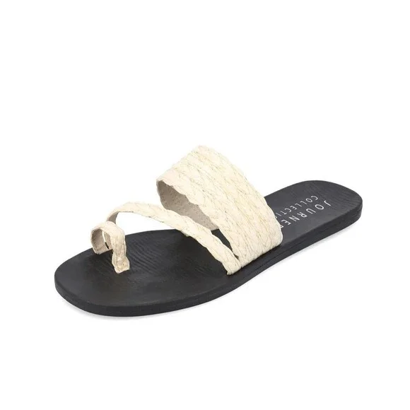 Journee Collection Womens 10 Off White Zindy Slip On Flat Sandals NIB KP4