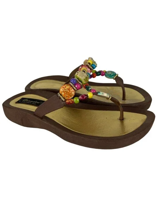 Grandco Waterproof Sole Beach Thong Beaded Jeweled Sandals Size 7