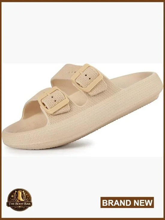 Double Buckle Adjustable Slide Sandals - EVA Flat Sandals Indoors or Outdoors
