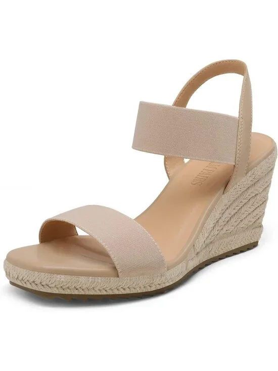 Dream Pairs Women's Nude Open Toe Elastic Ankle Strap Wedge Platform Sandals