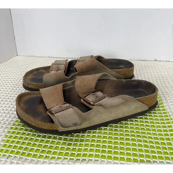 Birkenstock Suede Double Buckle Sandals in Olive Green and Brown
