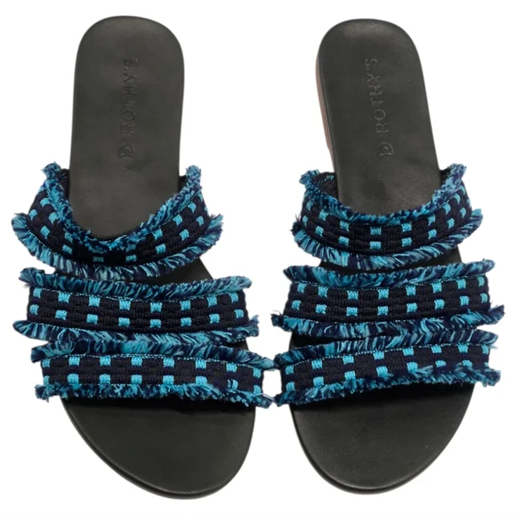 NEW Limited Edition Rothy’s Triple Band Teal Navy Blue‎ Fringe Sandals Size 8.5