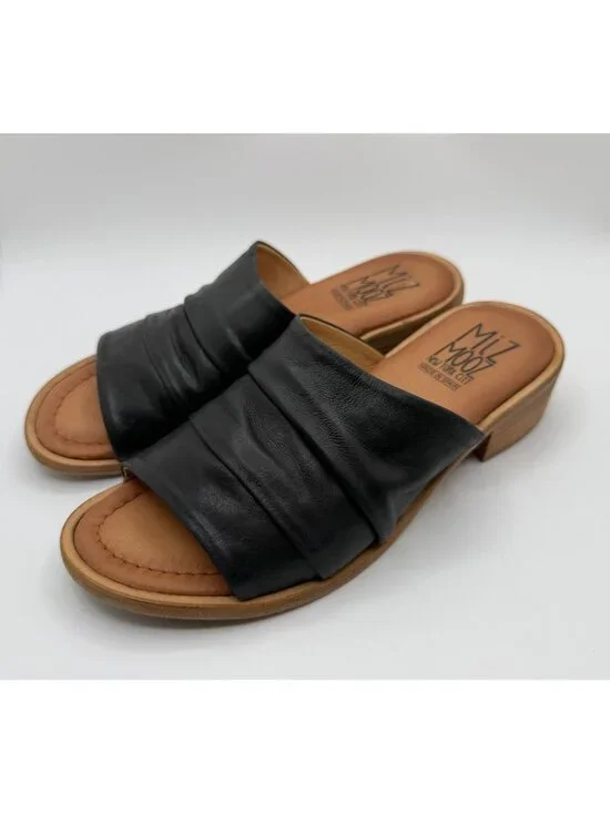 Miz Mooz Delilah Leather Slides Sandals Black Women Size 39/8.5 Open Toe Shoes