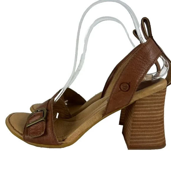 Born Sandals Women's Size 9 M Brown Tahlia Leather Stacked Heel Buckle