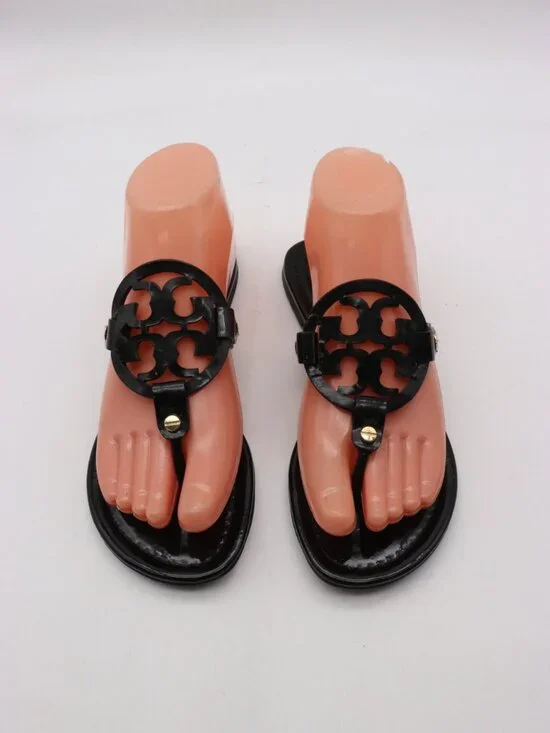 Tory Burch Miller Sandals Women's Size 6 M Patent Leather Black Casual Shoes