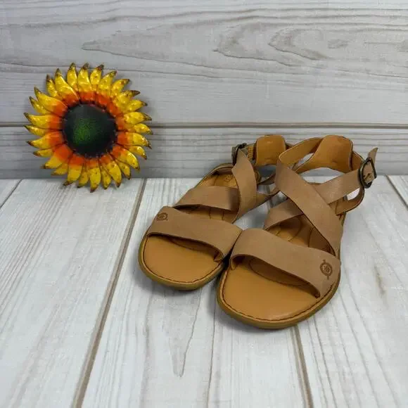 BORN Womens Tan Leather Strappy Ankle Strap Sandals‎ Size 7