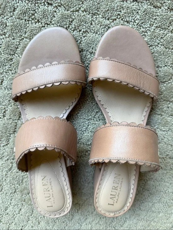 Lauren Ralph Lauren Blush Pink Scalloped Double-Band Slide Sandals