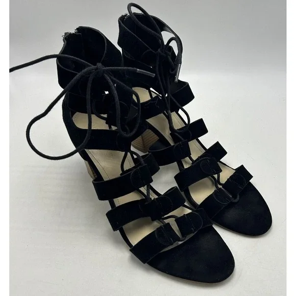Marc Fisher Sandals 9.5 M Paradox Black Suede Lace-up Block Heel Womens 3