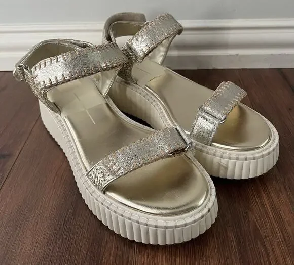 DOLCE VITA Silver Distressed Leather Debra Platform Sandals Shoes Sz 9.5