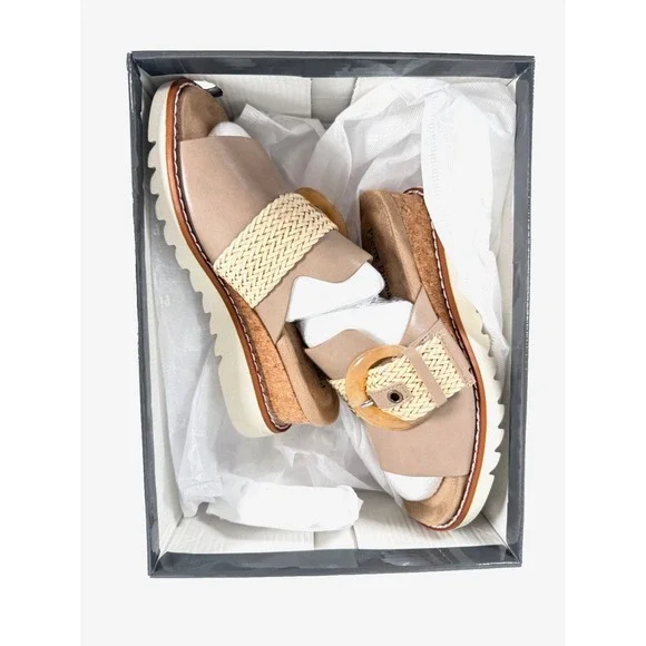 Pierre Dumas Expand 4 Tan Combo Wedge Slide Sandals New Sz 6