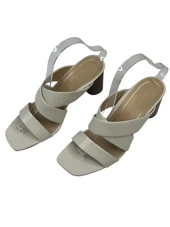 Vionic Merlot Heeled Slide Sandals Cream Leather Womens Size 8 New $150