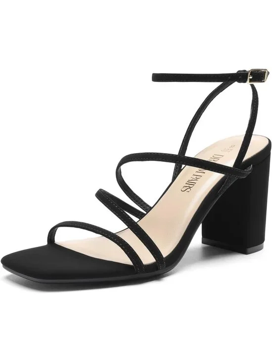 Dream Pairs Women's Black Nubuck Open Toe Sleek Straps Chunky Block Heel Sandals