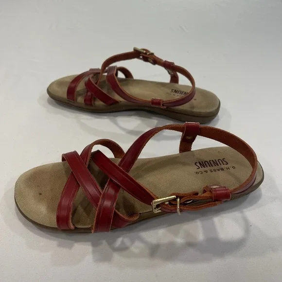 G.H. Bass Sunjuns Margie Womens 6.5M Red Leather Fisherman Sandals‎ Classic Boho