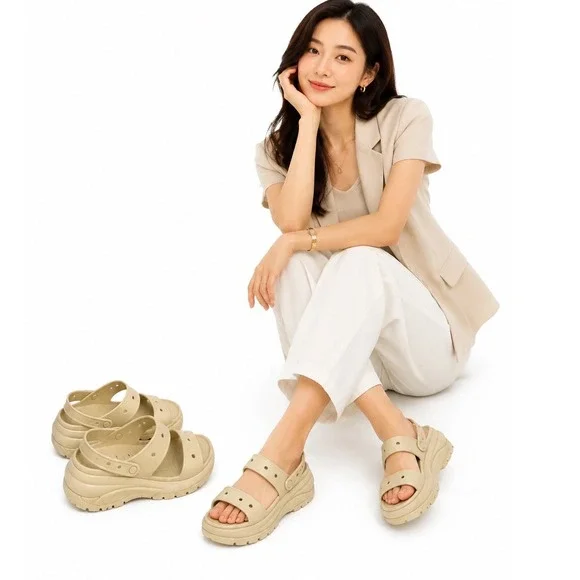 Crocs Mega Crush Sandal Bone Platform‎ Wedge W11 M9 Beige NEW Resortwear 106-05