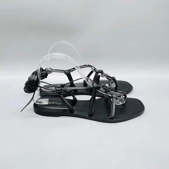 Pilcro Anthropologie Sandals Women 7 Black Leather Lace Up Ankle Wrap Gladiator