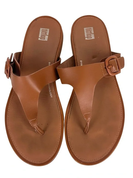 Fitflop Tan Gracie Leather Thong Sandals with Buckle Size 8