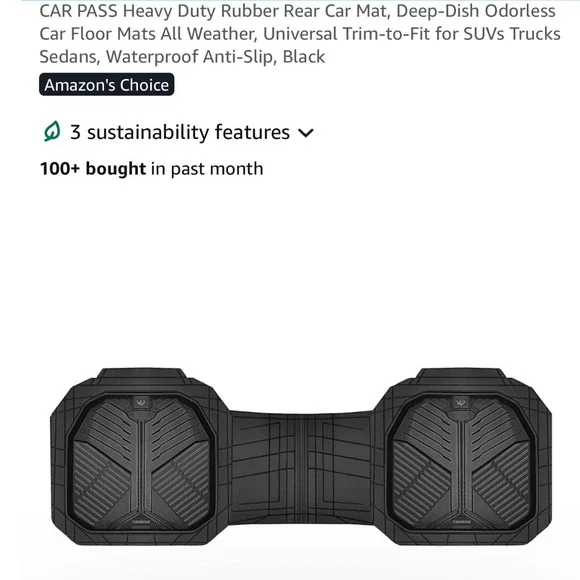 CAR PASS Rear Car Mat Heavy Duty Rubber Waterproof Trim-to-Fit SUV Truck