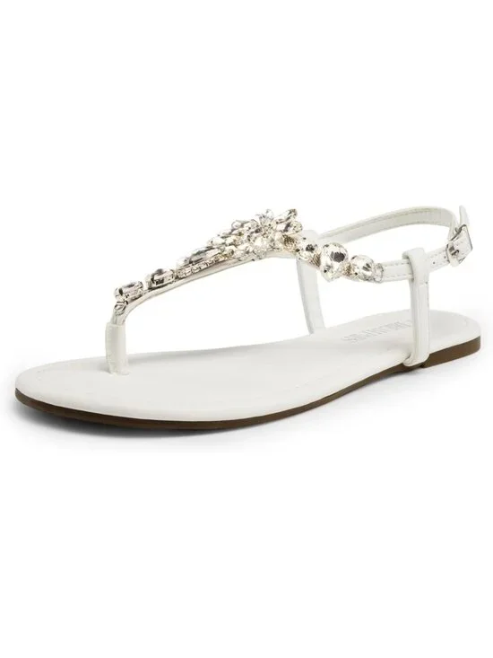 Dream Pairs Women's White Thong Sparkle Rhinestone Comfortable Flat Sandals