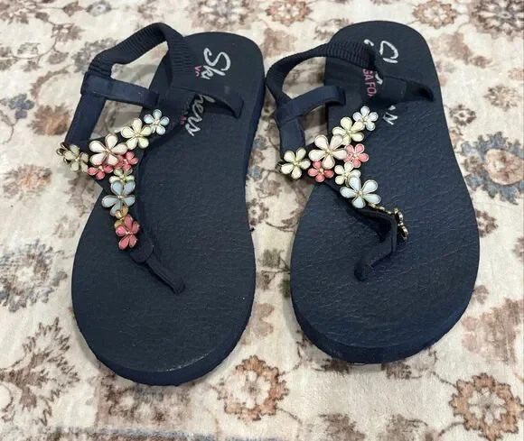 Skechers Women's Meditation Glass Daisy Slingback Flat Sandals Multicolor Size 9