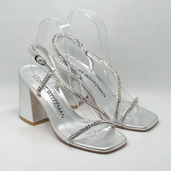 Stuart Weitzman Embellished Metallic Leather Sandals size 6