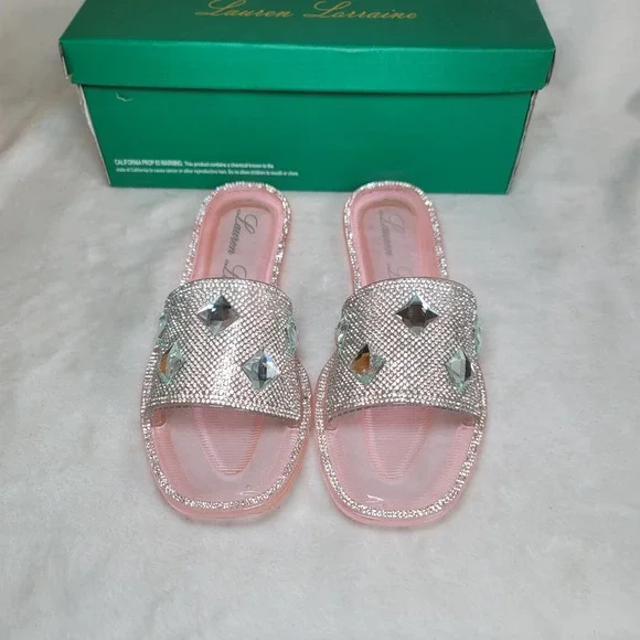 Lauren Lorraine Bianca Pink Embellished Slides Fairy Boho Glam Vaca Resort‎ 7.5