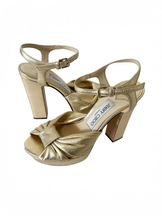 Jimmy Choo Womens Heloise 120‎ Metallic Gold Platform Sandal Size 6