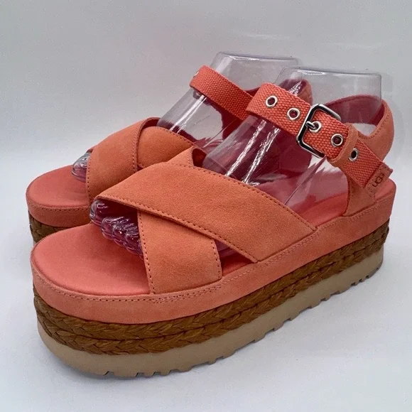 Ugg Aubrey Platform‎ Sandals Women's Size 9 Coral Orange Espadrille