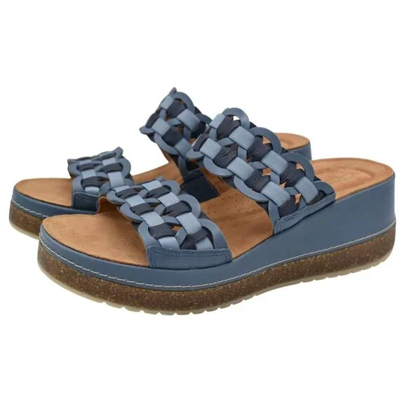 Clarks Women Size 11 Wide Width Kassanda Blue Combi Leather Mules Sandals Shoes‎