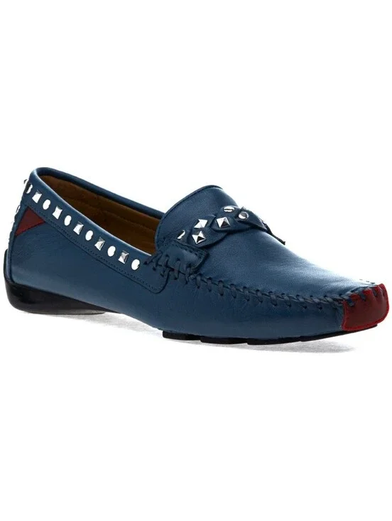 Robert Zur Shoes Blue Leather Studded Twisted Galaxy Loafer Size 8.5