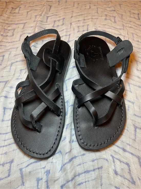 EUC Jerusalem Sandals Black Leather Handmade Minimalist Strappy Classic
