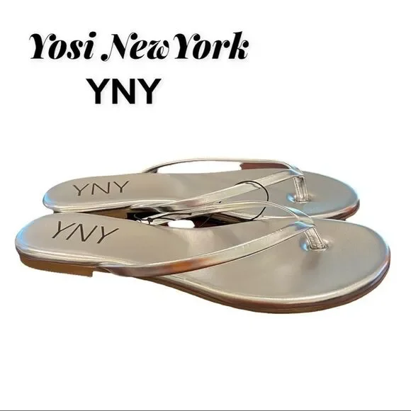 NEW Yosi YNY New York Olivia Silver Flip Flop Thong Sandals 11