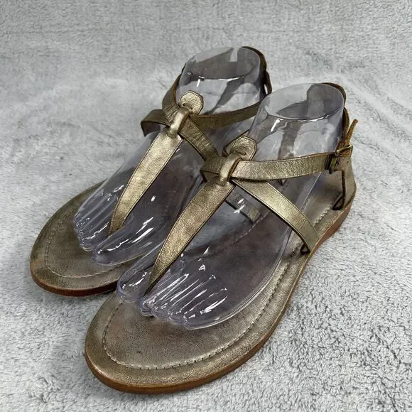 Frye Sandals Womens 7.5 Gold‎ Leather Rachel T Strap Strappy Boho