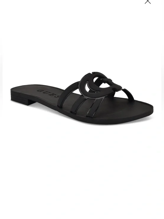 GUESS Black Logo Toe-Ring Jelly Slide Sandal