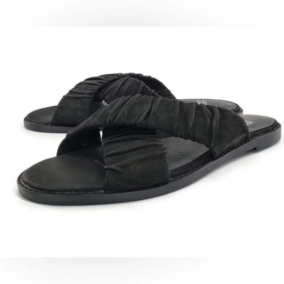 Eileen Fisher Nubuck Wide Ruched Criss Cross Sandals