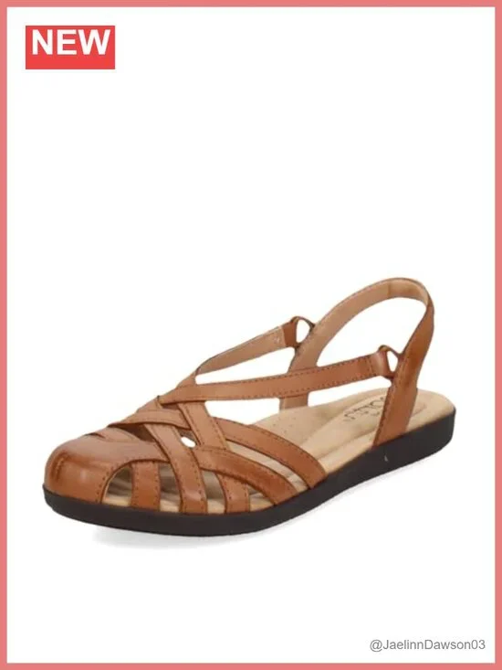 Women's Leather Ankle Strap Slide Sandals with Arch Support Cushioned Footbed