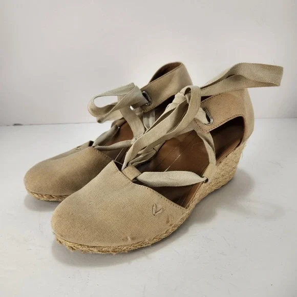 Vionic Women's‎ Preppy Lace-up Platform Wedge Sandals Beige Size 6.5