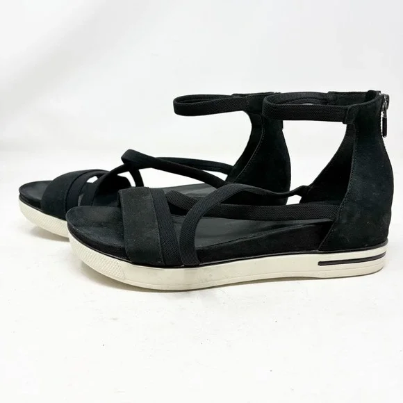 Eileen Fisher Black Nubuck Elastic Strap‎ Platform Sandals Womens 9.5 Sporty