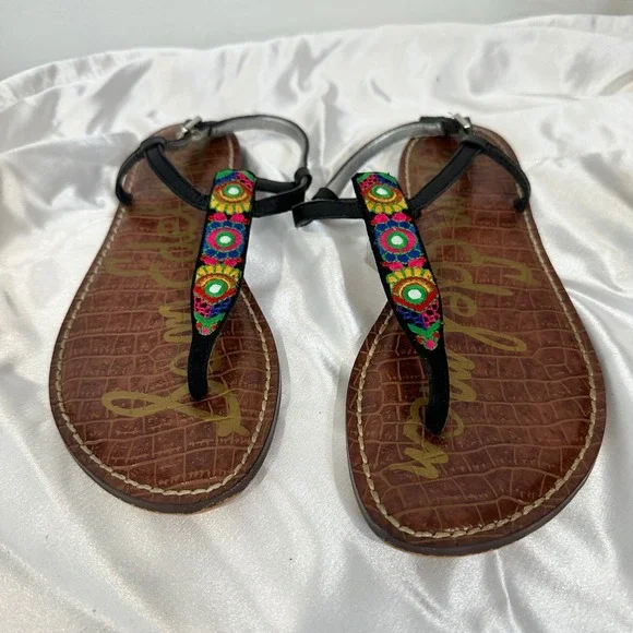 New‎ Sam Edelman Bombay Multi Mirror Fabric Gigi T-Strap Sandal 6.5