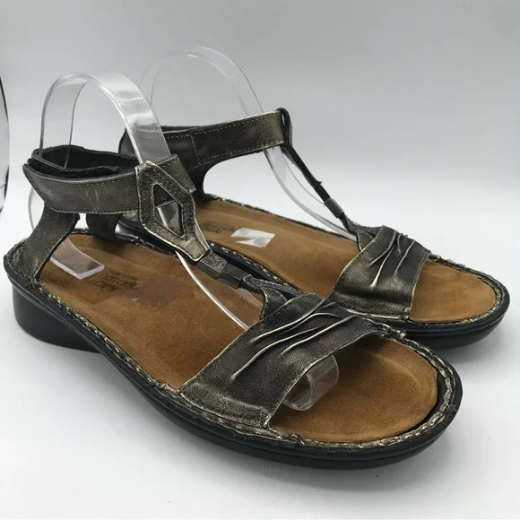 NAOT Cymbal Metallic Gladiator Ankle Strap Flat‎ Leather Sandals Sz 42 US 11 EUC