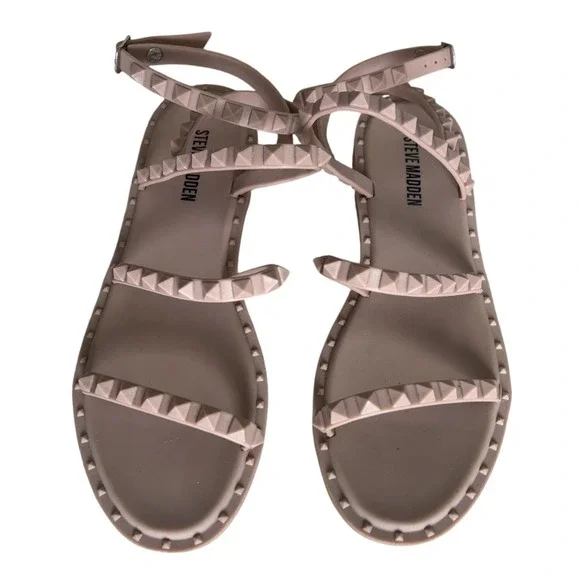 Steve Madden Travel J strappy studded neutral sandal women's SZ:‎ 7