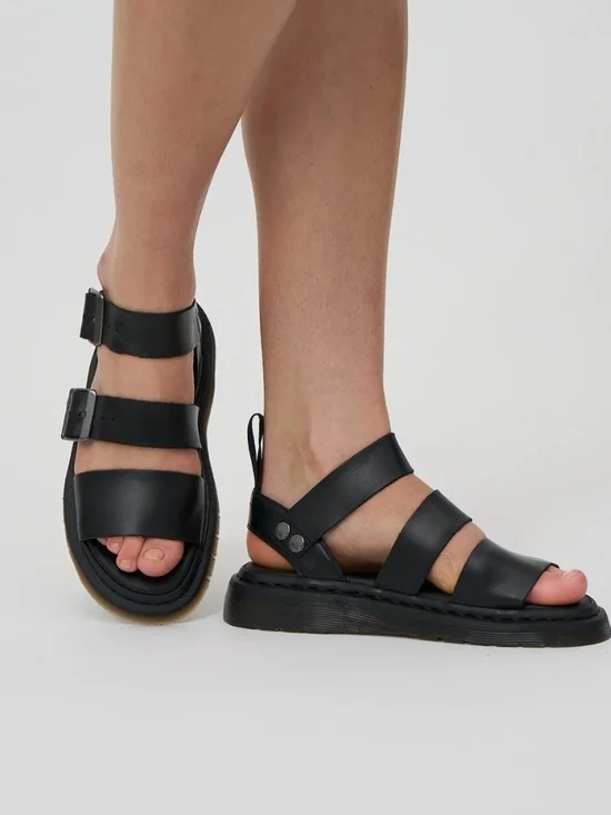 Dr. Martens Women's Black Leather Triple-Strap‎ Sandals