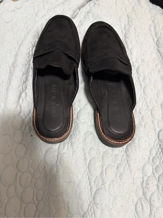 Anne Klein Black Suede Slip-On Mules