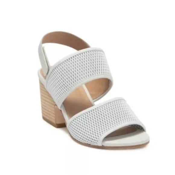 NEW Eileen Fisher Finn Leather Mesh Block Heel Sandals in White Sz. 11