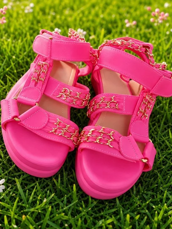 Women's Bright Pink Chain-Trim Sandals