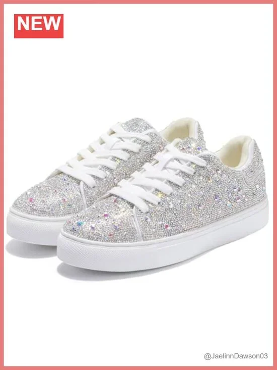 Sparkly Rhinestone Sneakers for Women - Bedazzled Glitter Platform Tennis Shoes