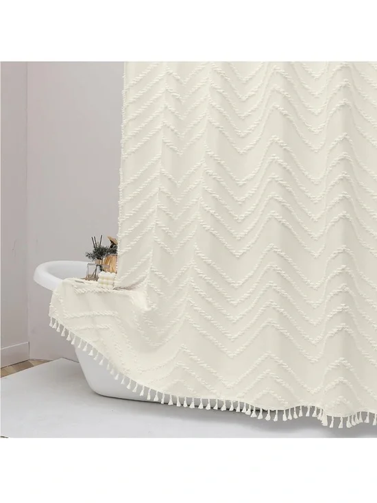 Tassel Chevron Cream Shower Curtain – Unbranded