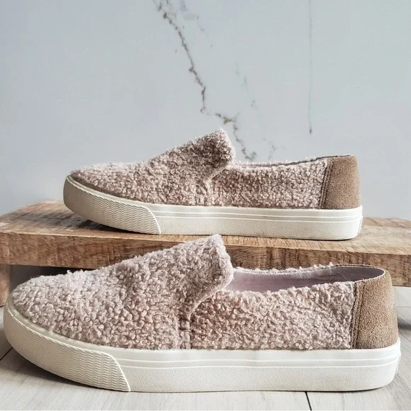 TOMS Sneakers Womens 7.5 Pink Sherpa Leather Sunset Faux Shearling Slip On Shoes