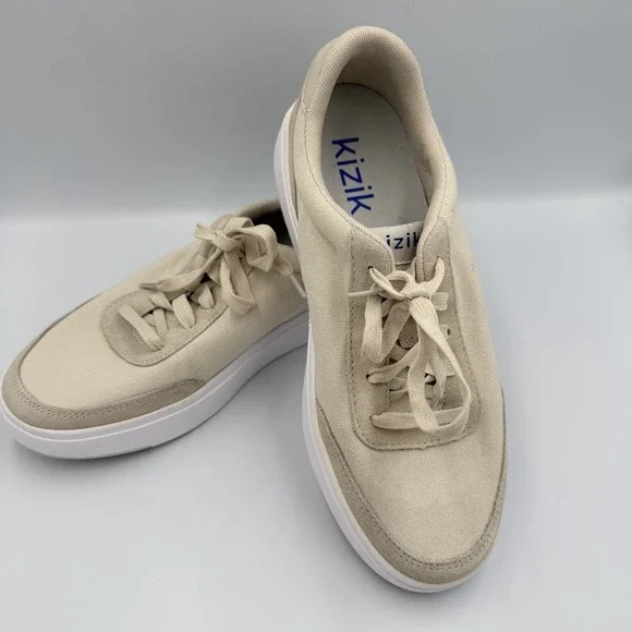 Kizik Prague Walking Shoes Sneakers Womens Sz 9 W Wide Beige Comfort Hands Free