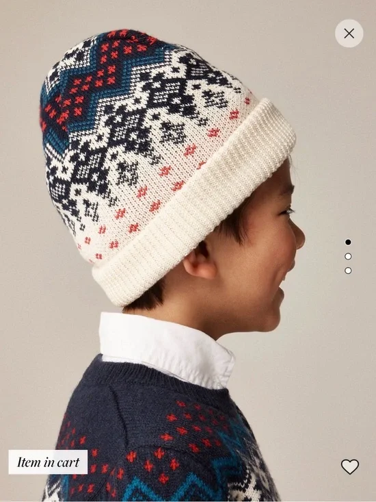 Crewcuts Cream Knit Fair Isle Beanie with Navy, Teal & Red Accents UNISex
